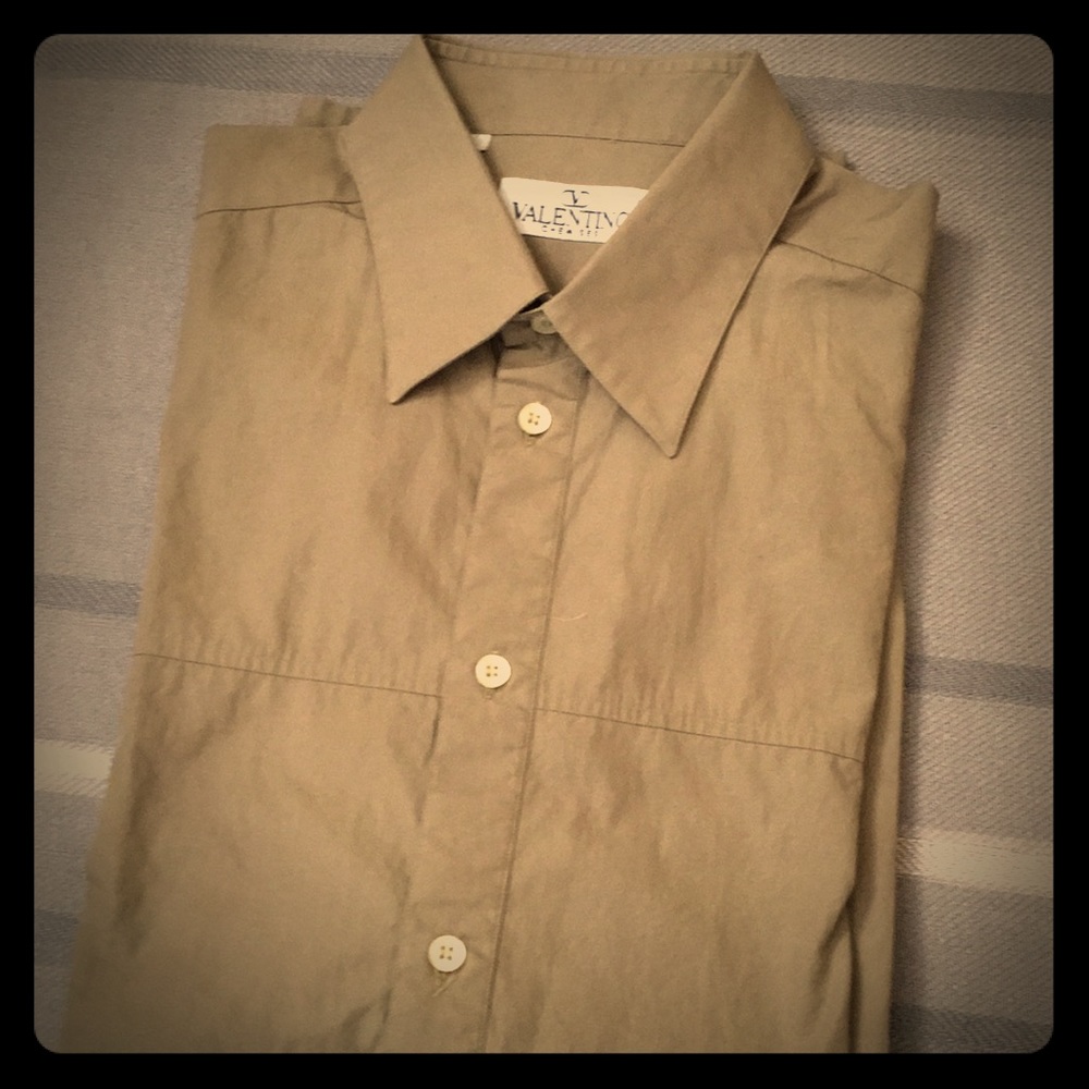 Valentino Men's Classic Tan Button-Up Shirt